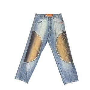 Vtg Y2K Genetix G2 Genes 34x33 Blue Japanese Baggy Hip-Hop Embroidered Jeans EUC